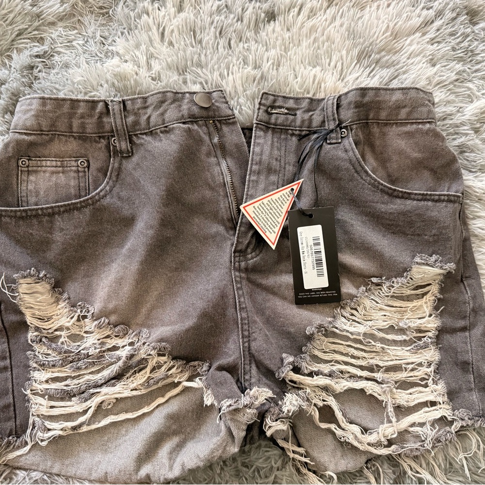 PrettyLittleThing Ripped Gray Jean Shorts